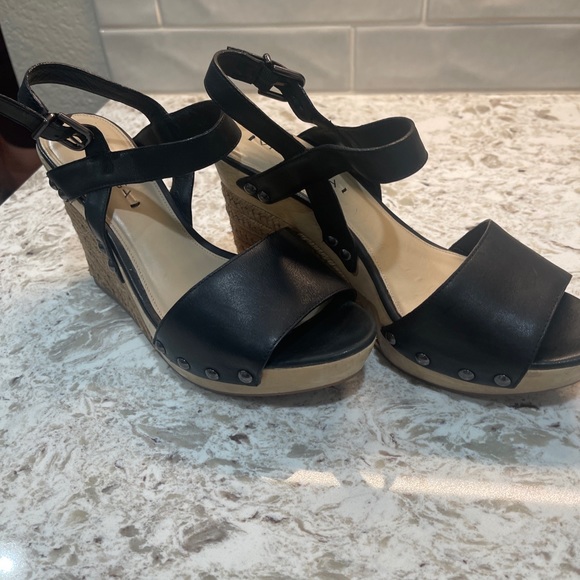 Via Spiga Womens Wallis Black Leather Espadrille Wedge Sandals Size 8 - Picture 2 of 5